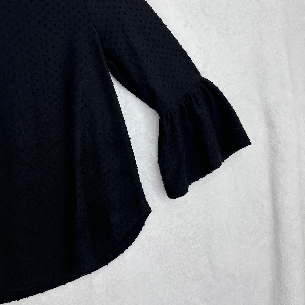 W5 Black Textured Dot Bell Sleeve Zipper Back Top Blouse Size S - Picture 4 of 13